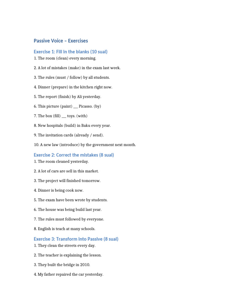 Passive Voice Exercises | PDF