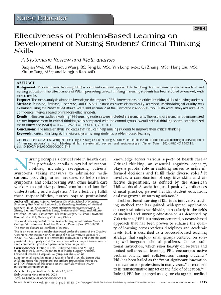Effectiveness of Problem Based Learning On.12 | PDF | Meta Analysis ...