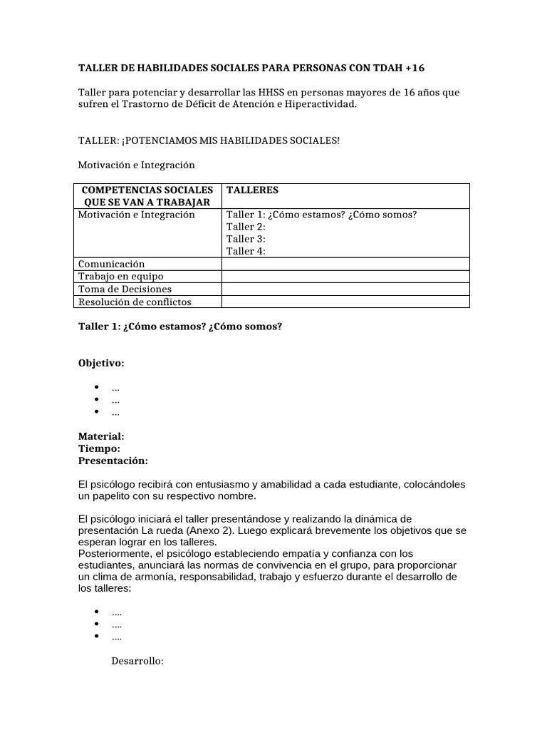 Taller de Habilidades Sociales para Personas Con Tdah | PDF | Ira | Las ...