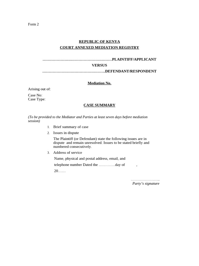 Form 2 - Case Summary | PDF