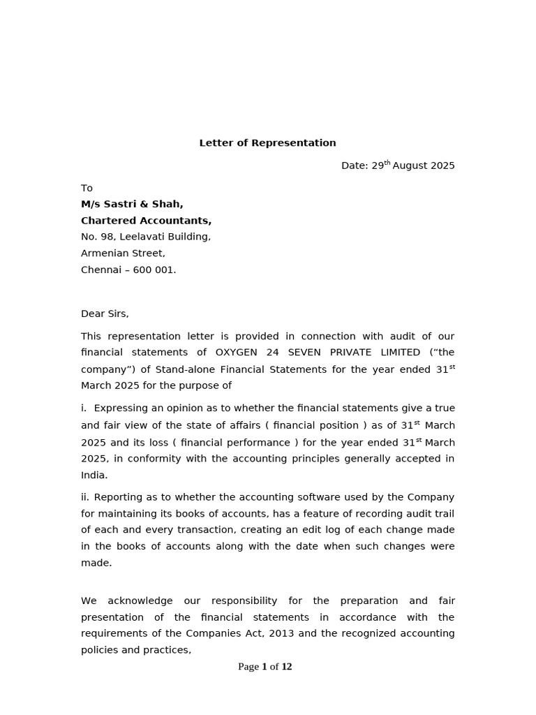Letter of Representation | PDF | Audit | Accounting