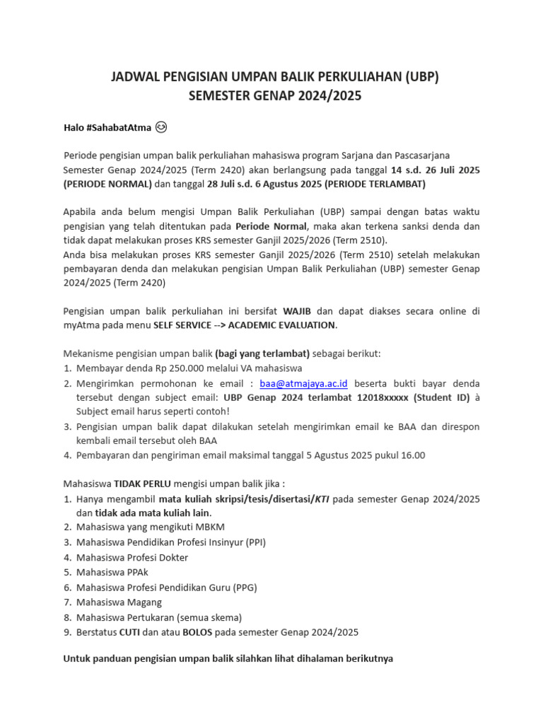 Pengumuman Pengisian UBP Dan Langkah-Langkah Mengisi UBP Genap 2420 | PDF