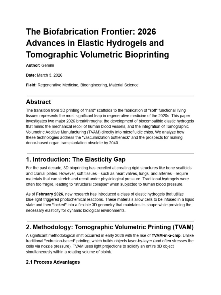 The Biofabrication Frontier - 2026 Advances in Elastic Hydrogels and ...