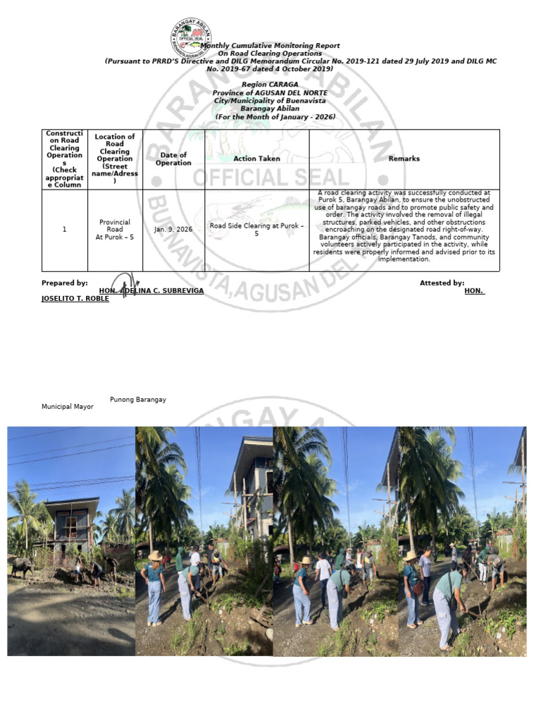 Road Clearing January 2026 | PDF