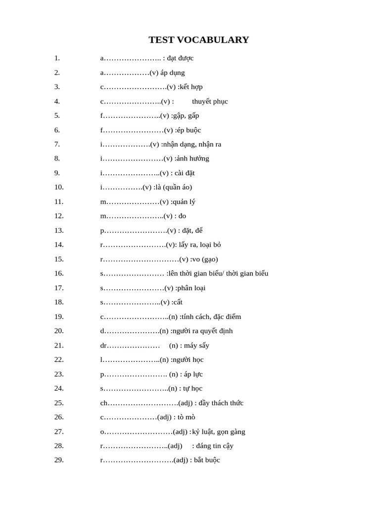 Test Vocabulary Unit 8 | PDF