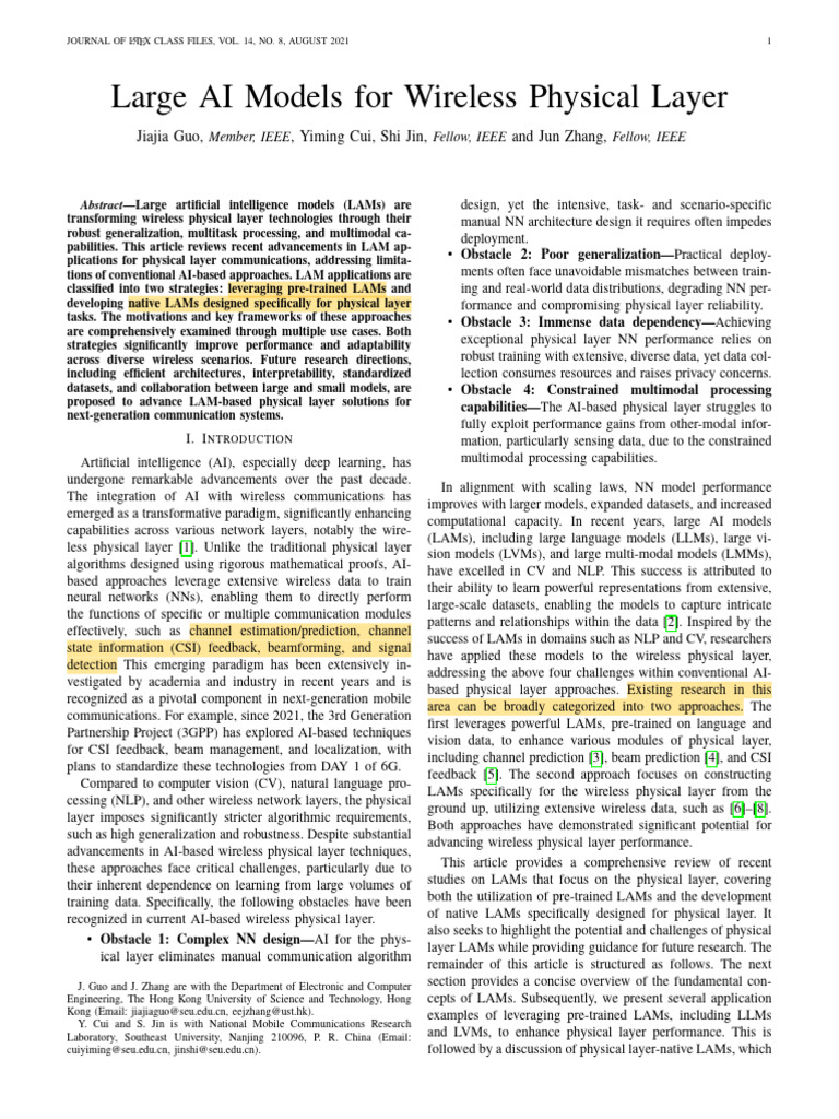Large AI Models For Wireless Physical Layer | PDF | Artificial ...