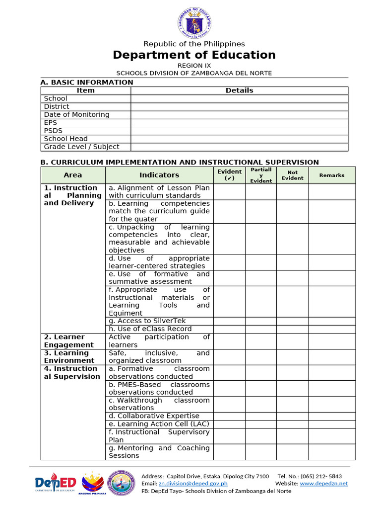 Instructional Monitoring Tool | PDF | Learning | Curriculum
