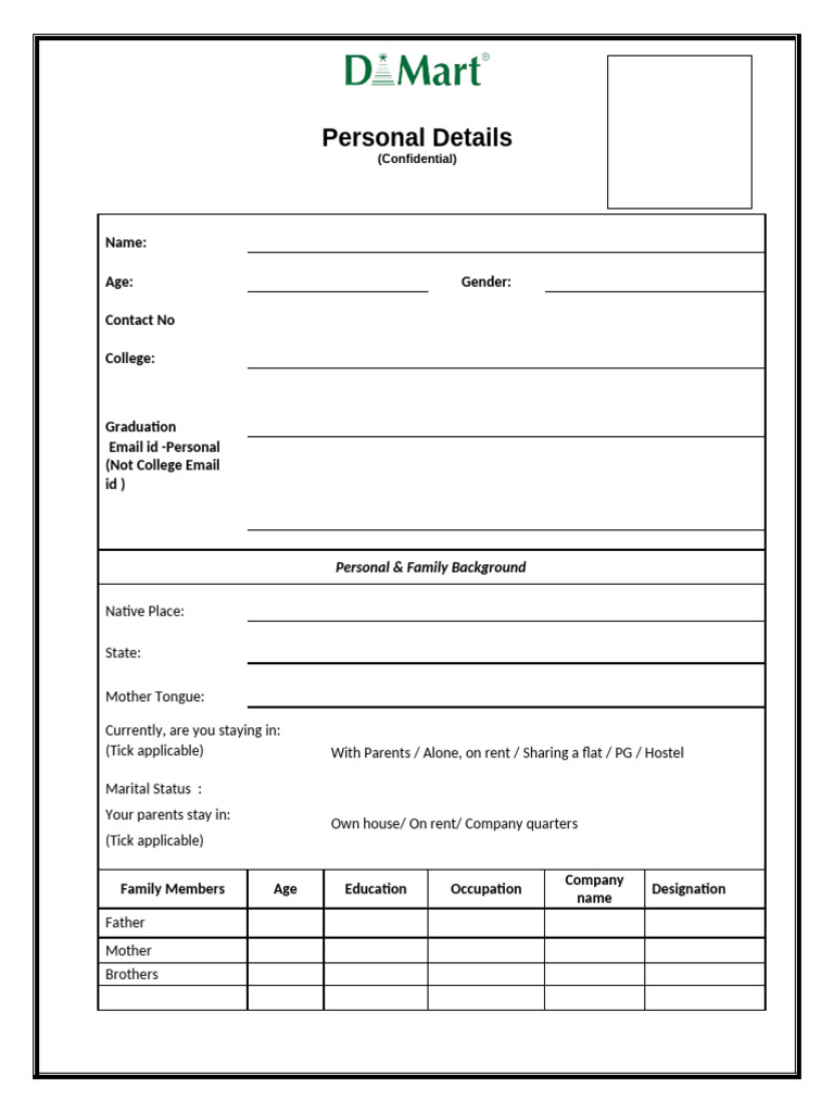 Personal Details Form - Campus | PDF