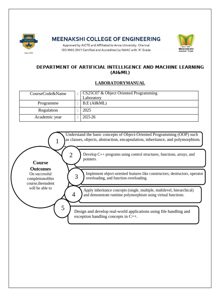 Oops Lab Manual | PDF | Object Oriented Programming | Artificial ...