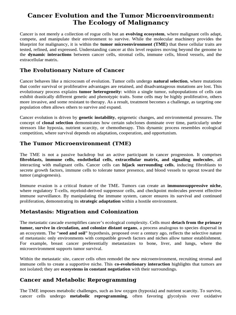 Cancer Evolution and The Tumor Microenvironment | PDF | Metastasis | Cancer