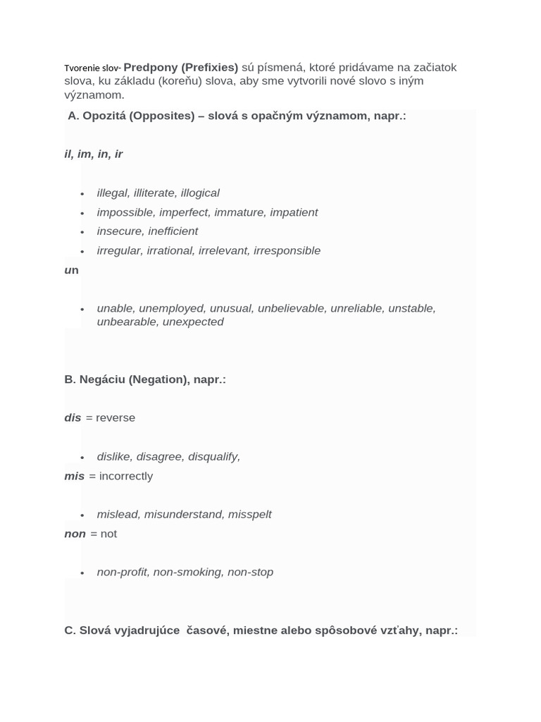 Tvorenie Slov - Prefixies | PDF