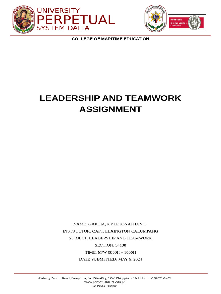 LEADERSHIP AND TEAMWORK ASSIGNMENT | PDF | Sailor | Employment