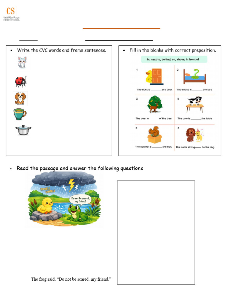 Literacy - Homework Worksheet | PDF