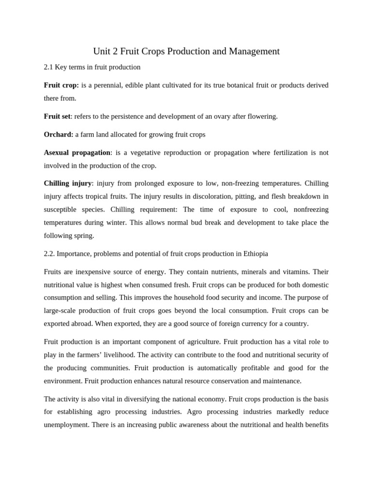 Unit 2 Fruit Crops Production and Management | PDF | Fruit | Seed
