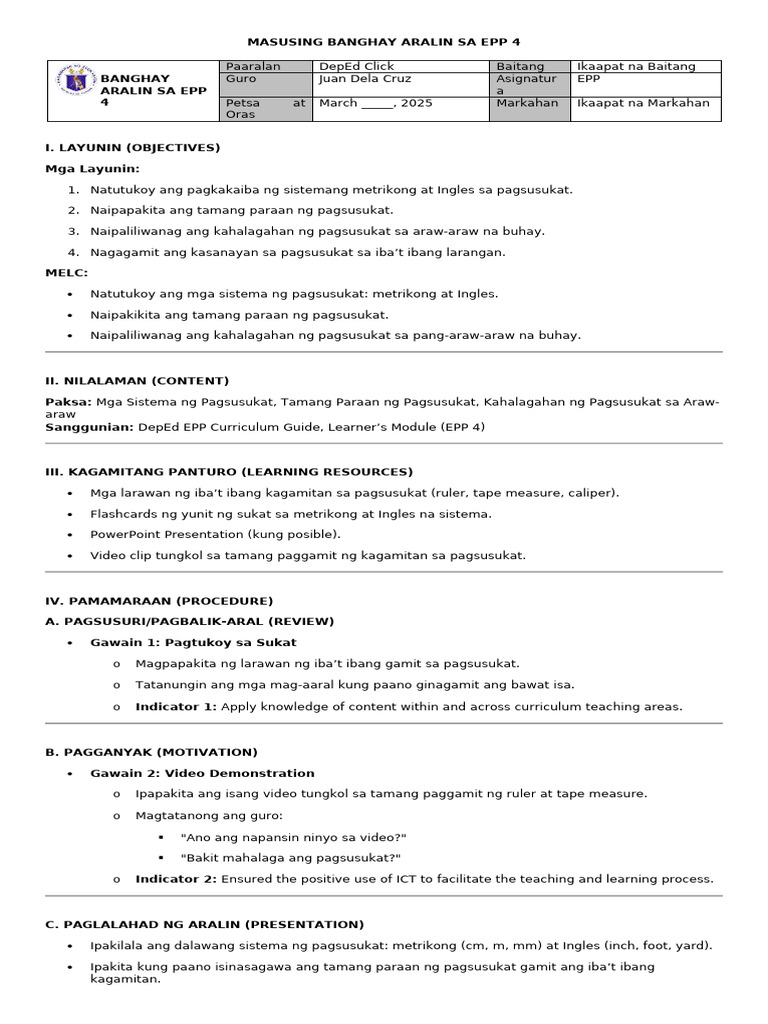 Masusing Banghay Aralin Sa Epp 4 - 044613 | PDF