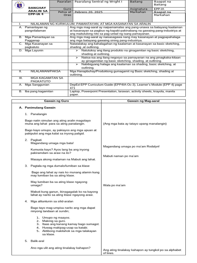 1banghay Aralin Sa Epp 4 Final To Print - 043402 - 092651 | PDF