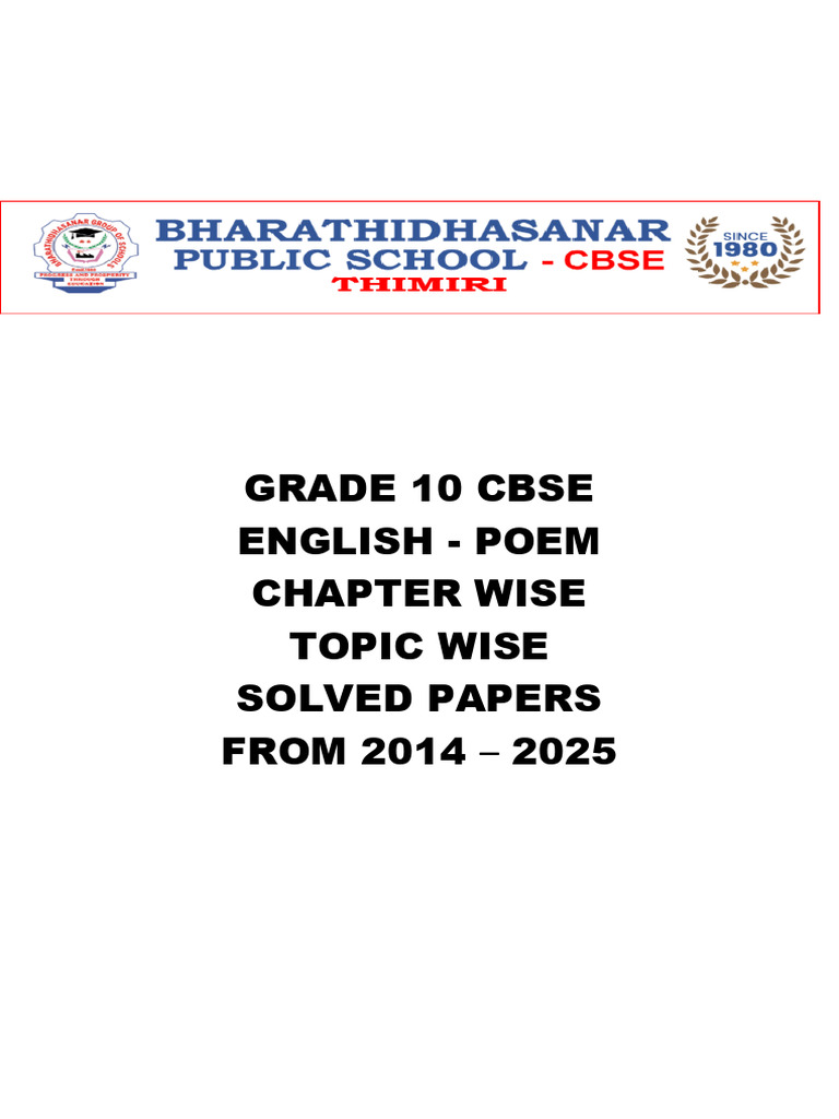 Grade X English Cbse 2014-25 QP Material Poem | PDF | Tiger | Zoo