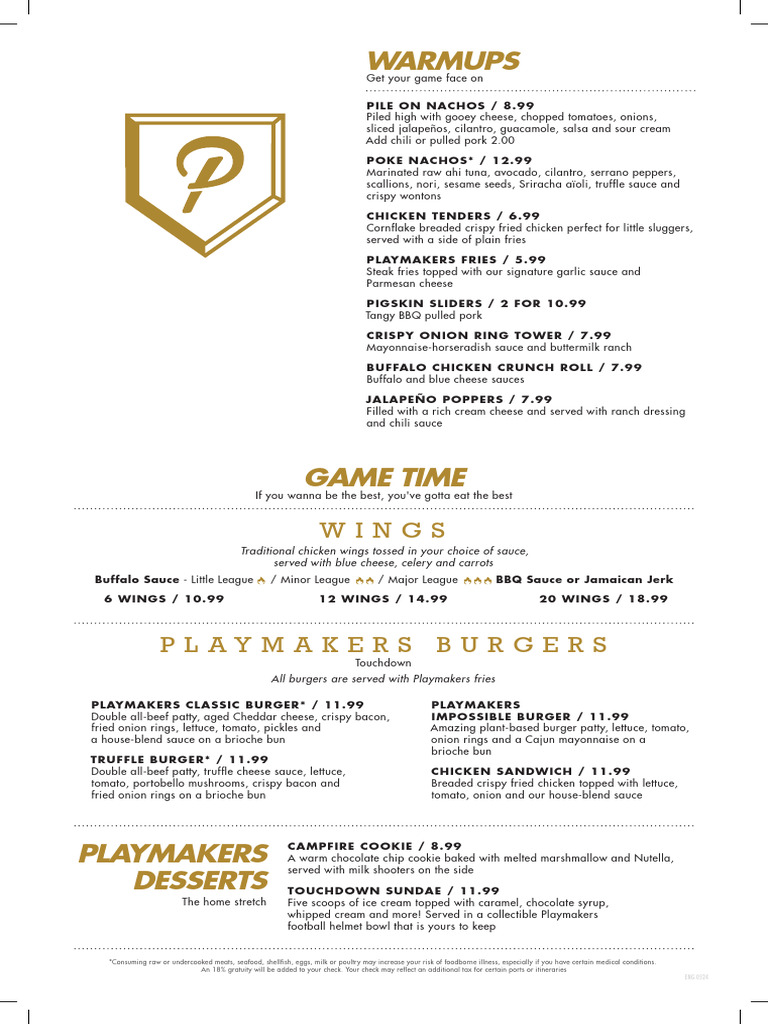 Playmakers Menu Sample | PDF | Hamburgers | Ale