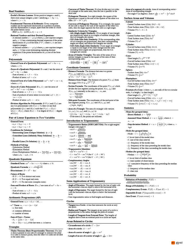 Cheatsheet | PDF | Elementary Geometry | Euclidean Plane Geometry