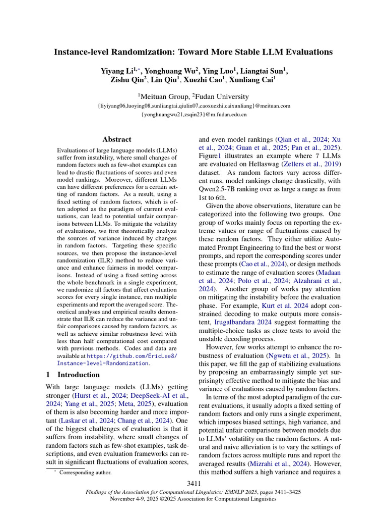 Instance-Level Randomization - Toward More Stable LLM Evaluations | PDF ...