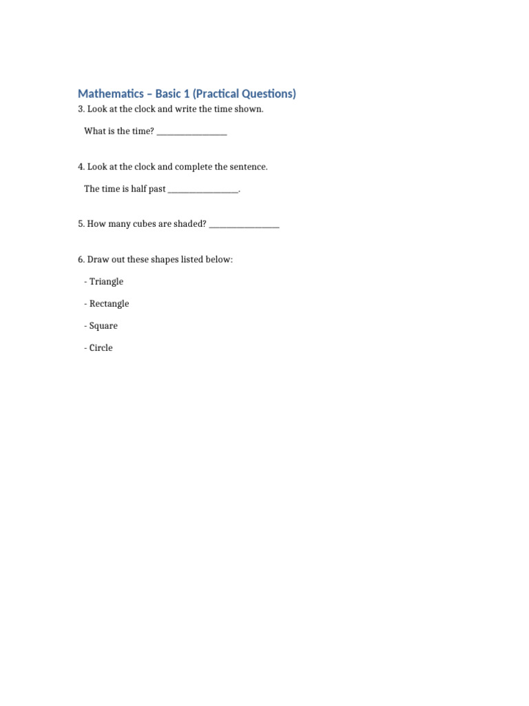 Basic1 Math Practical Page | PDF