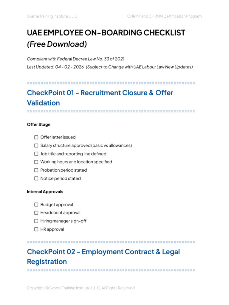 Checklist Uae Employee On Boarding Checklist | PDF | Travel Visa | Business