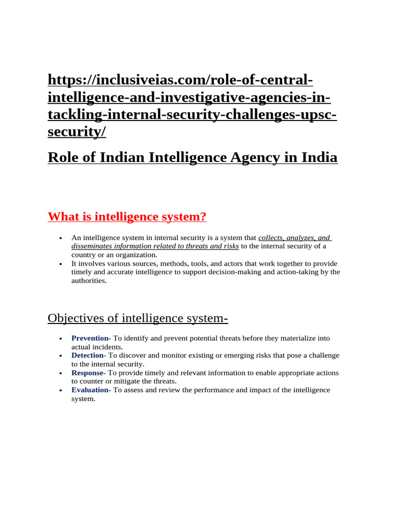 Role of Indian Intelligence Agency in India | PDF | National Security ...
