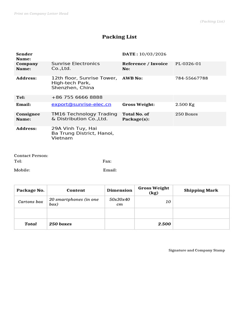 Packing List | PDF