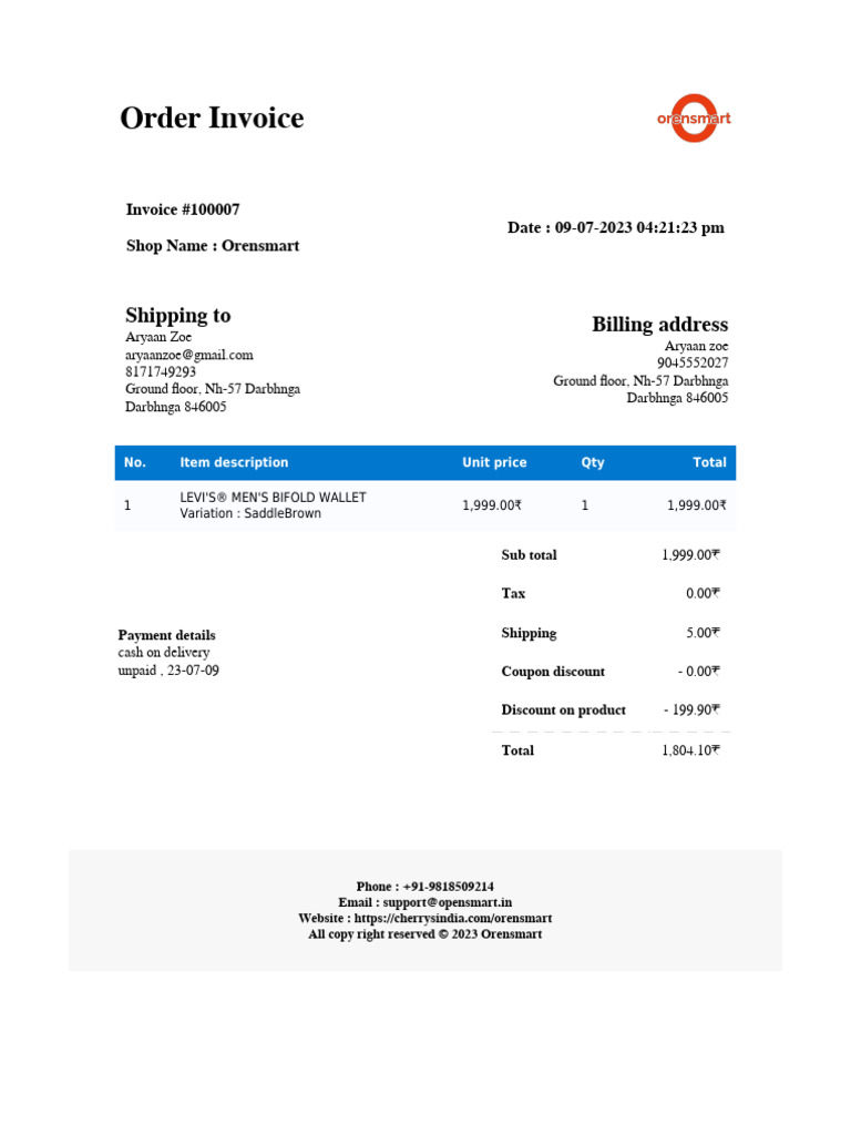 Order Invoice 100007 | PDF