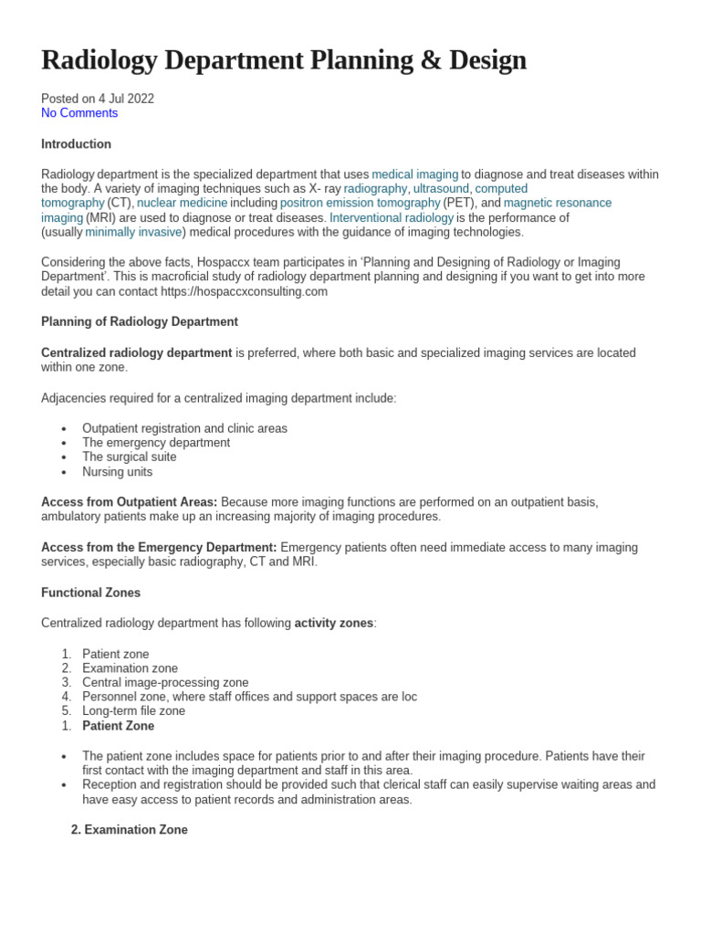 Radiology Department Planning & Design | PDF | Medical Imaging | Radiology