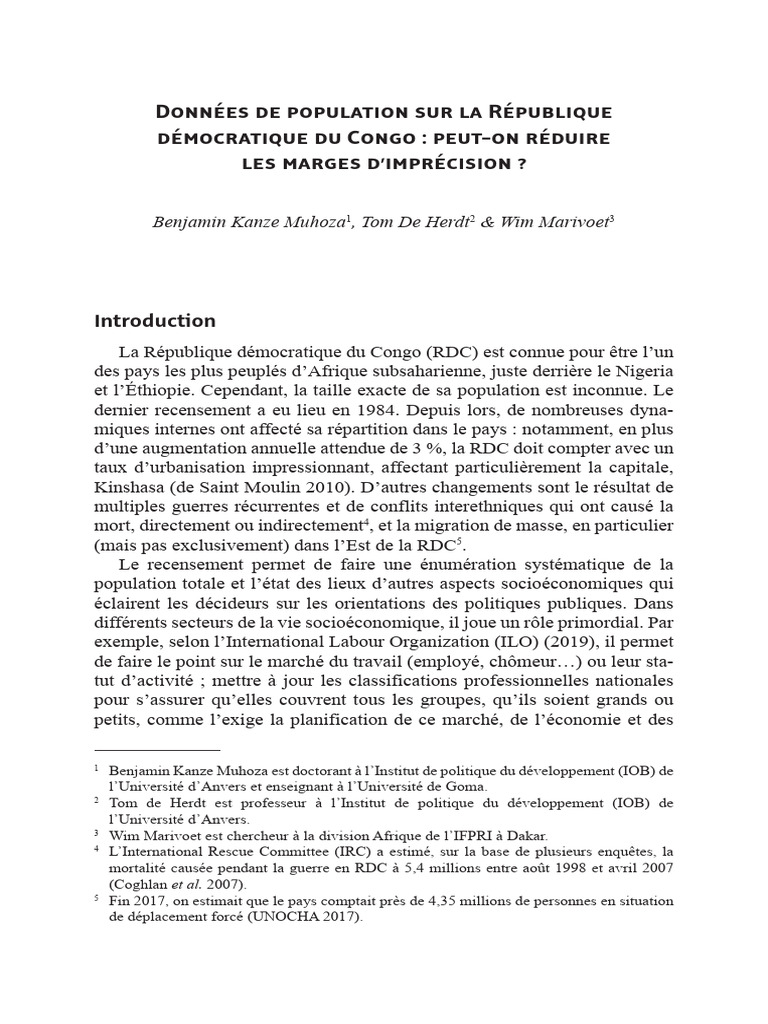 Donnees de Population Sur La Republique Democratique Du Congo | PDF ...