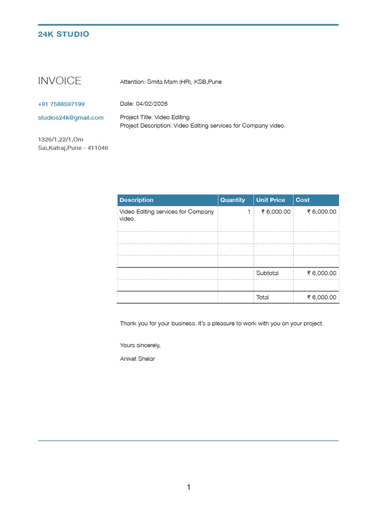 Smita Mam Invoice | PDF