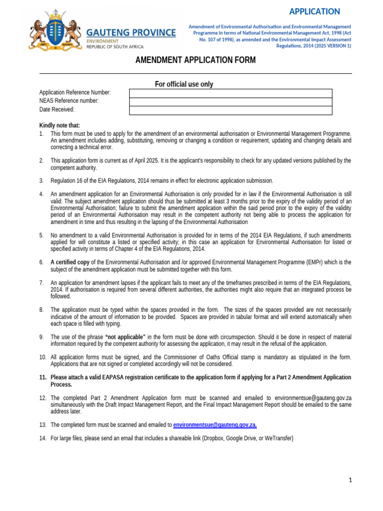 03 Amendment Application Form - 01 April 2025 Version 1 | PDF ...
