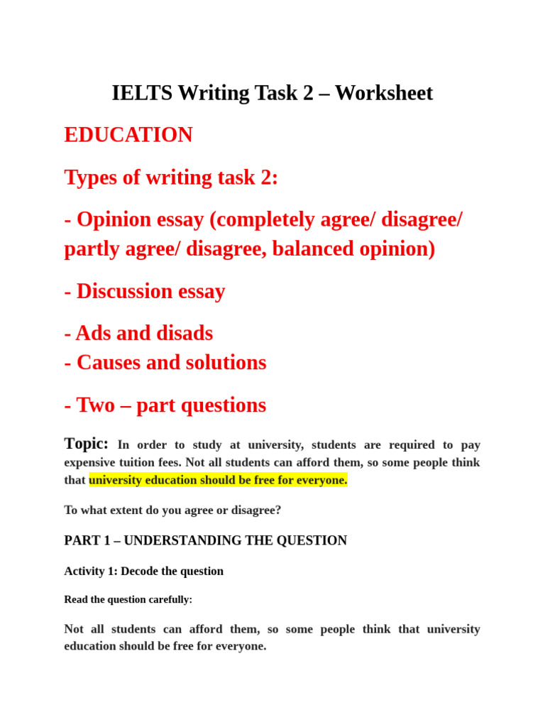 IELTS Writing Task 2 Demo Worksheet | PDF | Essays