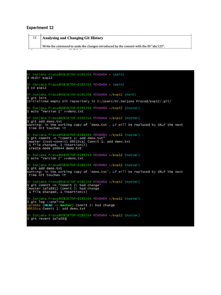Experiment 12 - Git Lab | PDF