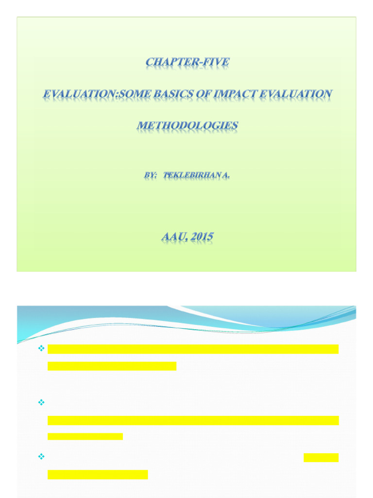 Chapter 5 Evaluationsome Basics of Impact Evaluation Methodologies ...
