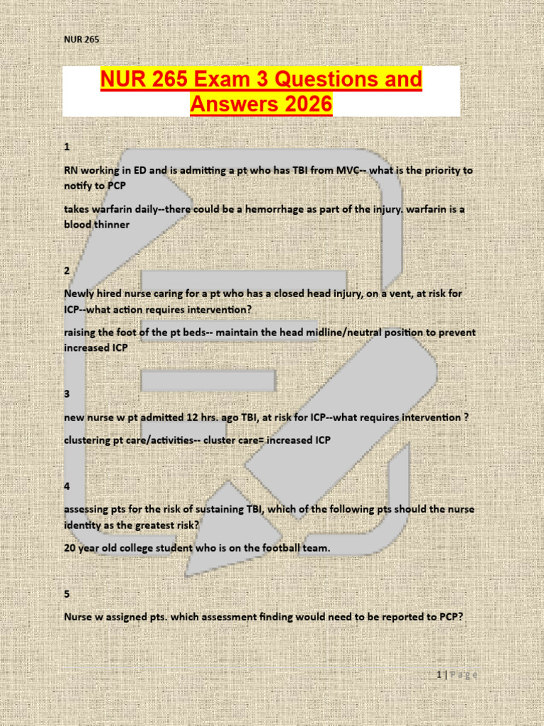Nur 265 Exam 3 Questions and Answers 2026 | PDF | Respiratory Tract ...