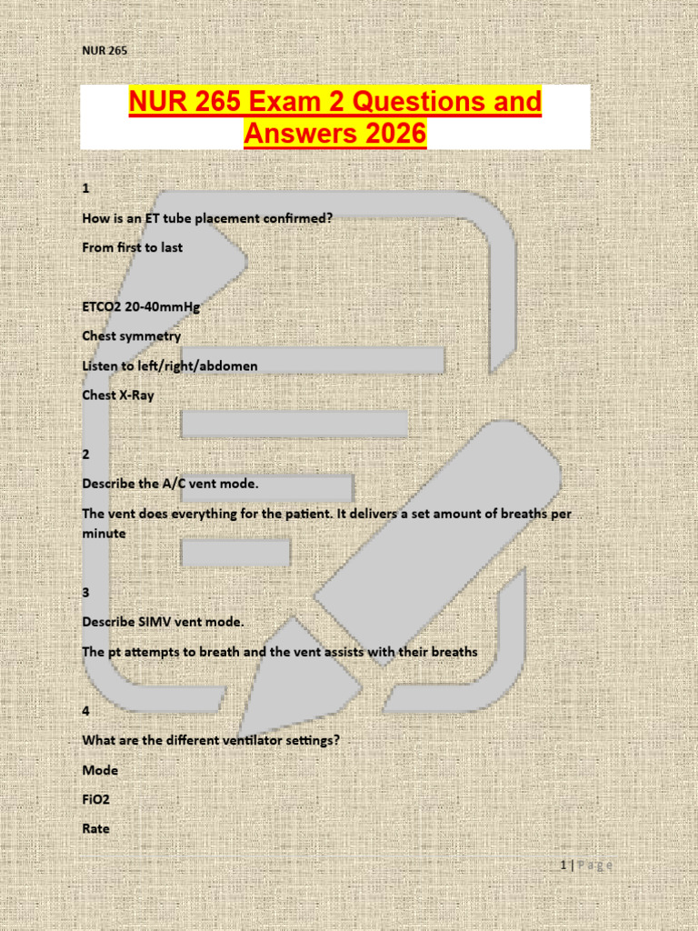 NUR 265 Exam 2 Questions and Answers 2026 | PDF | Thorax | Pulmonology