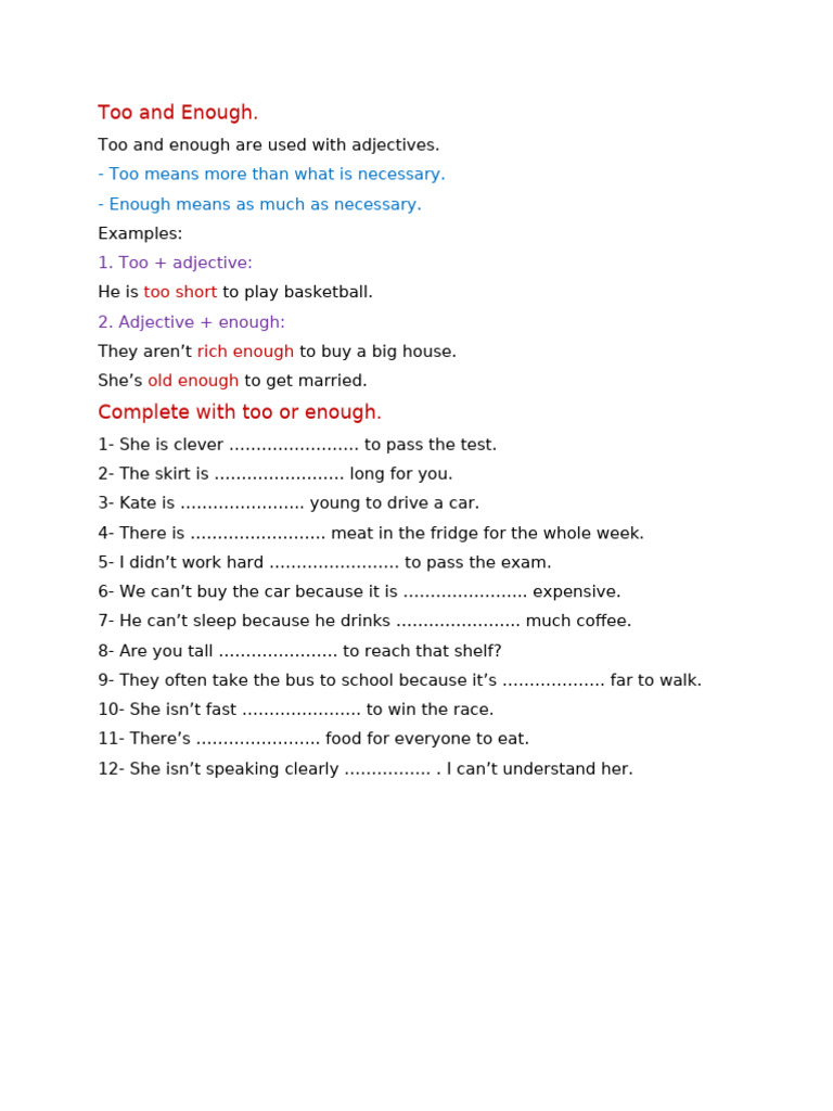 Too and Enough | PDF