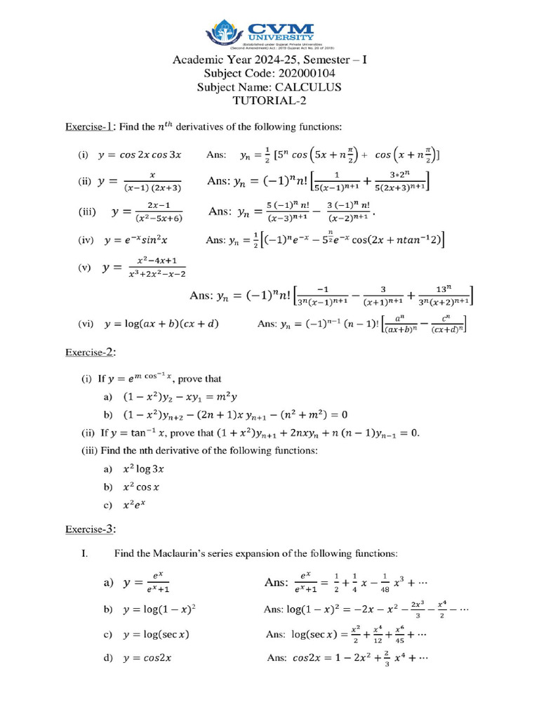 Tutorial-2!24!25 Calculus | PDF