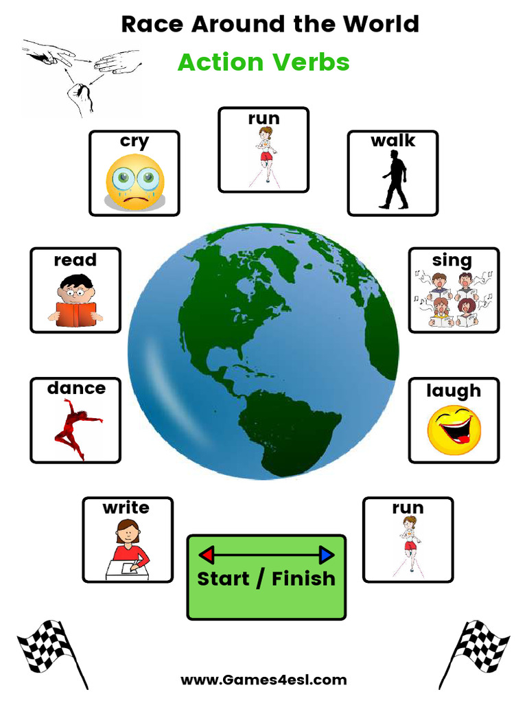 Action Verbs Board Game Race Around The World | PDF