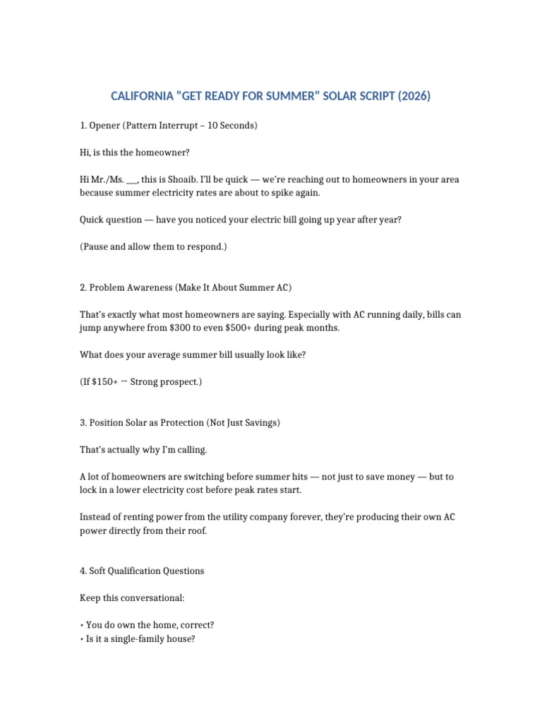 California Summer Solar Script 2026 | PDF