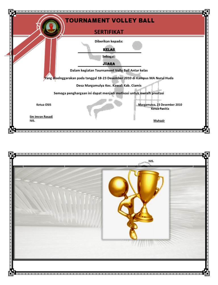 Sertifikat Perlombaan Volly Ball