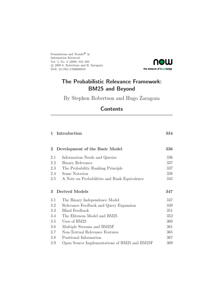 The Probabilistic Relevance Framework BM25 and Bey | PDF | Probability ...