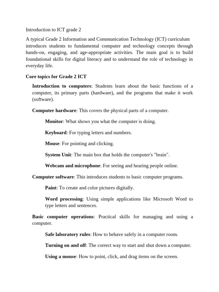 Introduction To ICT Grade 2 | PDF | Tablet Computer | Educational ...
