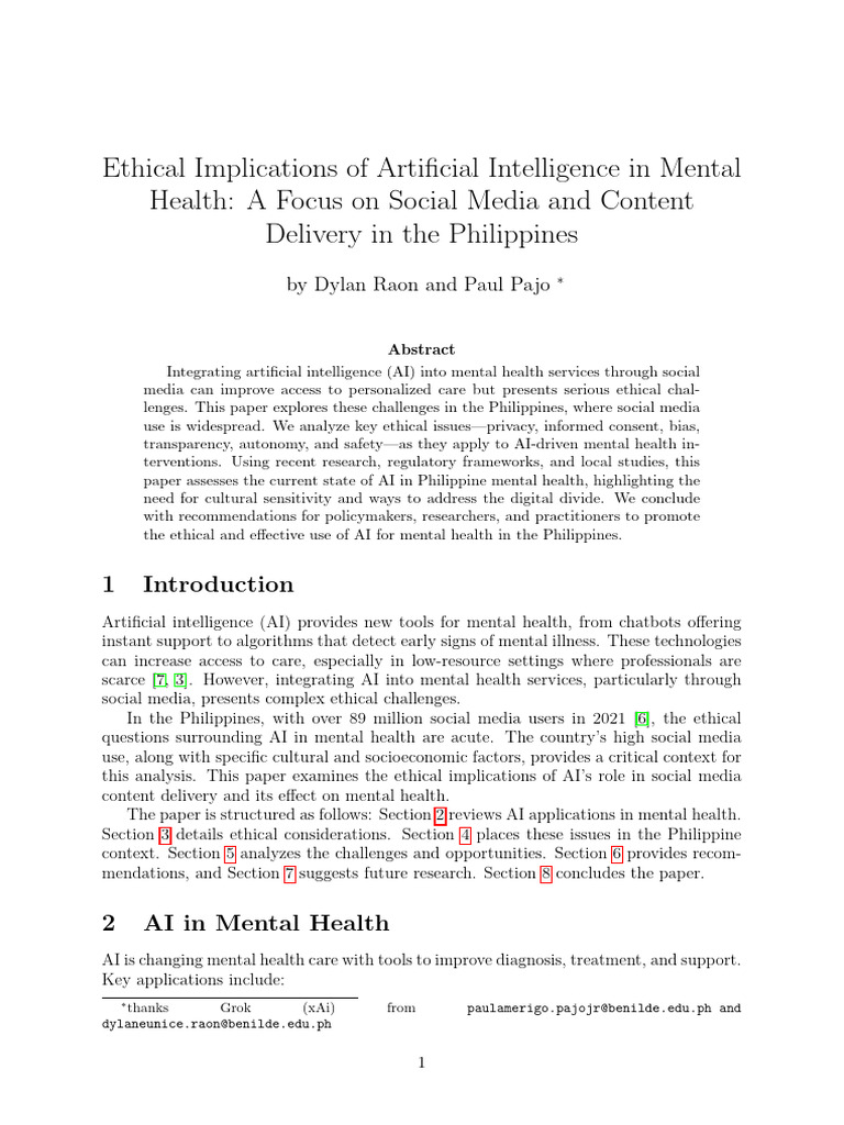 Ethical Implications of Artificial Intelligence in Mental Health A ...