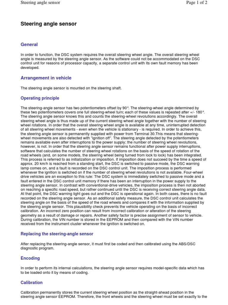 Steering Angle Sensor Overview and Calibration | PDF | Steering ...
