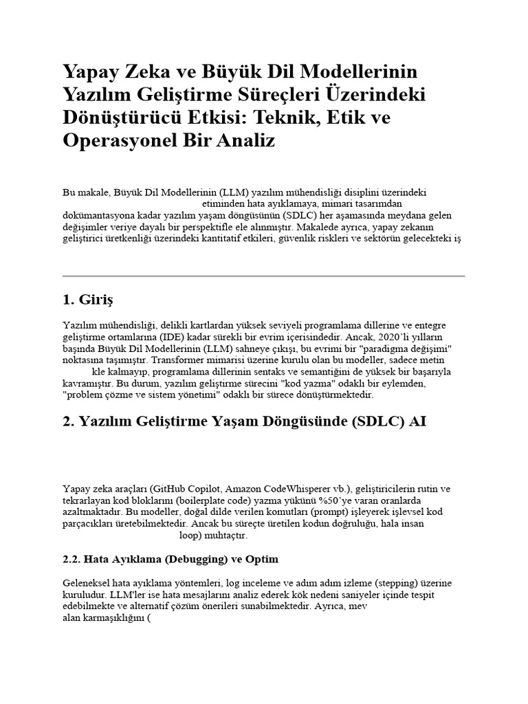 Yapay Zeka Ve Büyük Dil Modellerinin Yazılım Geliştirme Süreçleri ...