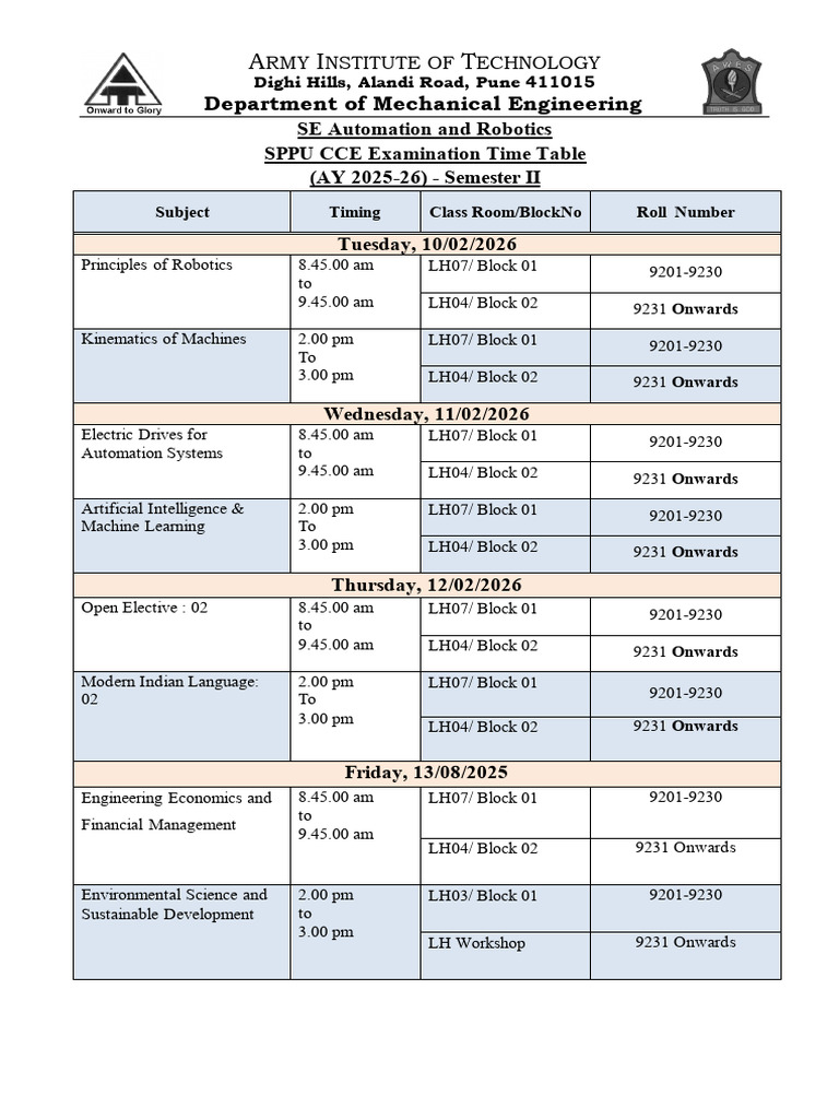 Timetable | PDF | Physical Sciences | Engineering