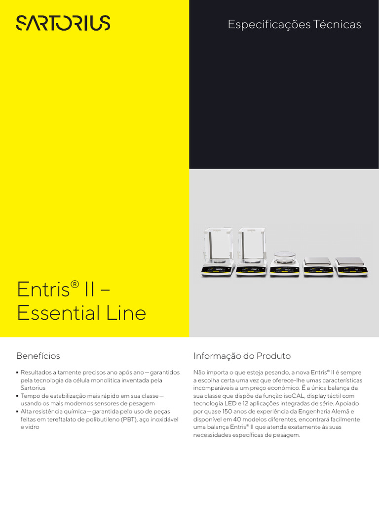 Entris II Essential Datasheet PT L Sartorius | PDF | Temperatura | Calor